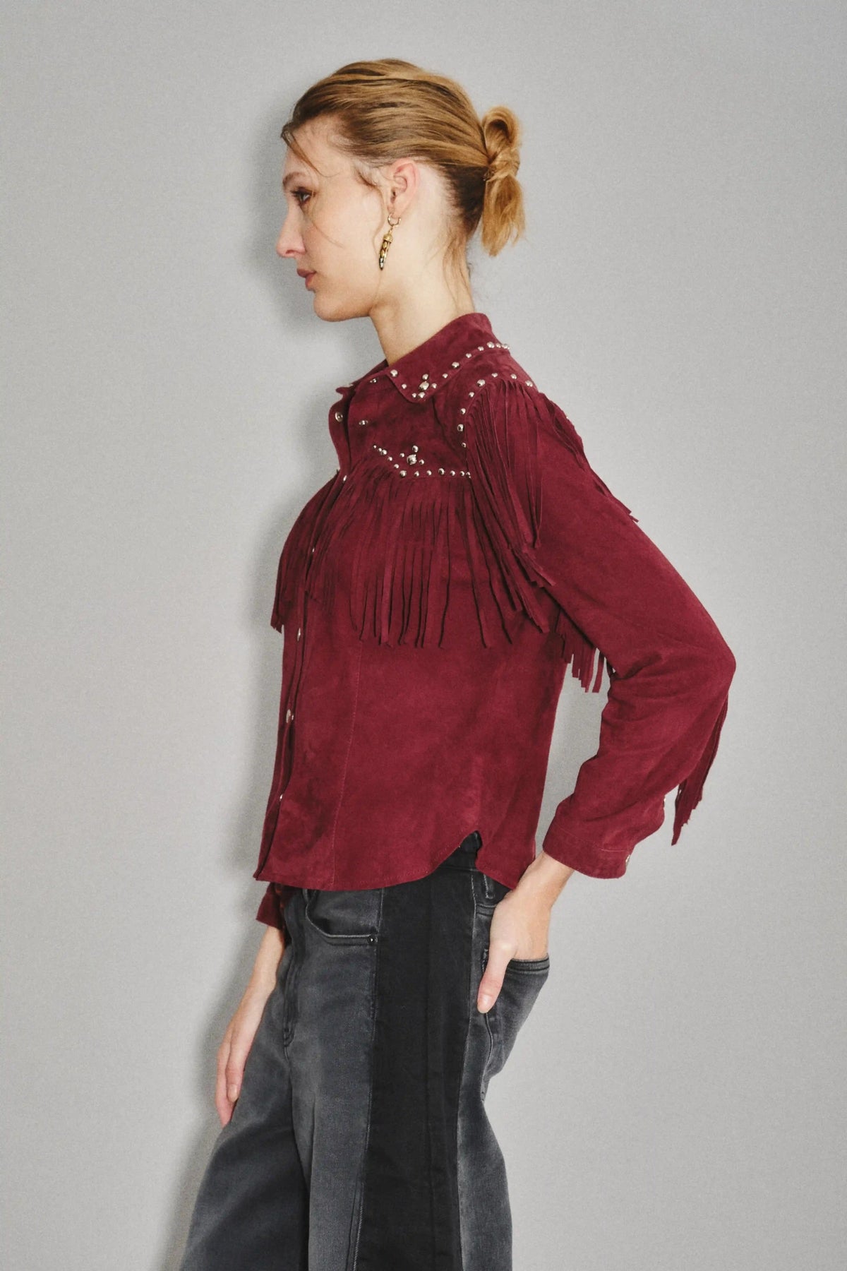 camisa bellota fringes cuero