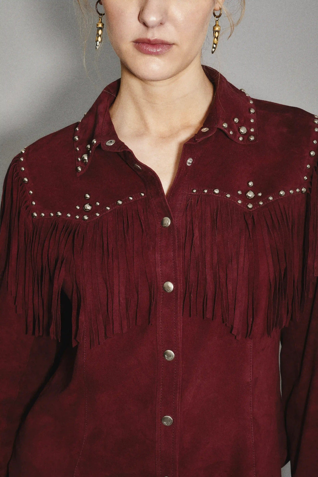 camisa bellota fringes cuero